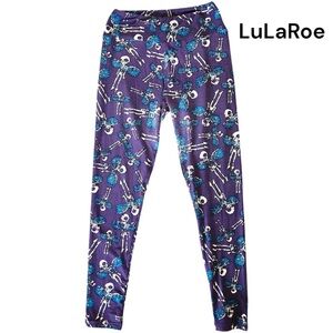 NWOT LuLaRoe Halloween Angel Skeletons Goth Leggings Purple Blue Size OS (2-10)